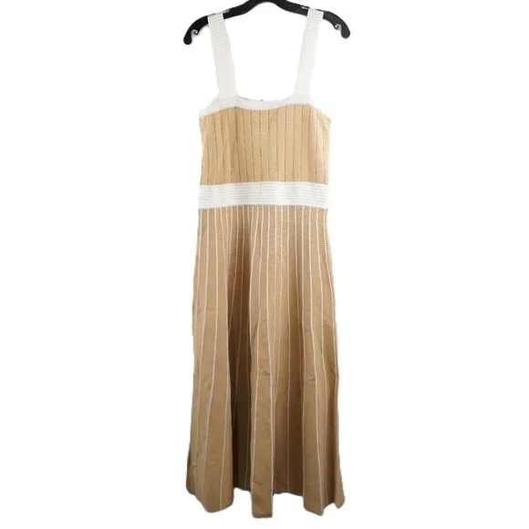 Cara Cara Aurora Two-Tone Striped Midi Dress In Tan Ivory Size Large (NWD) - Picture 3 of 11